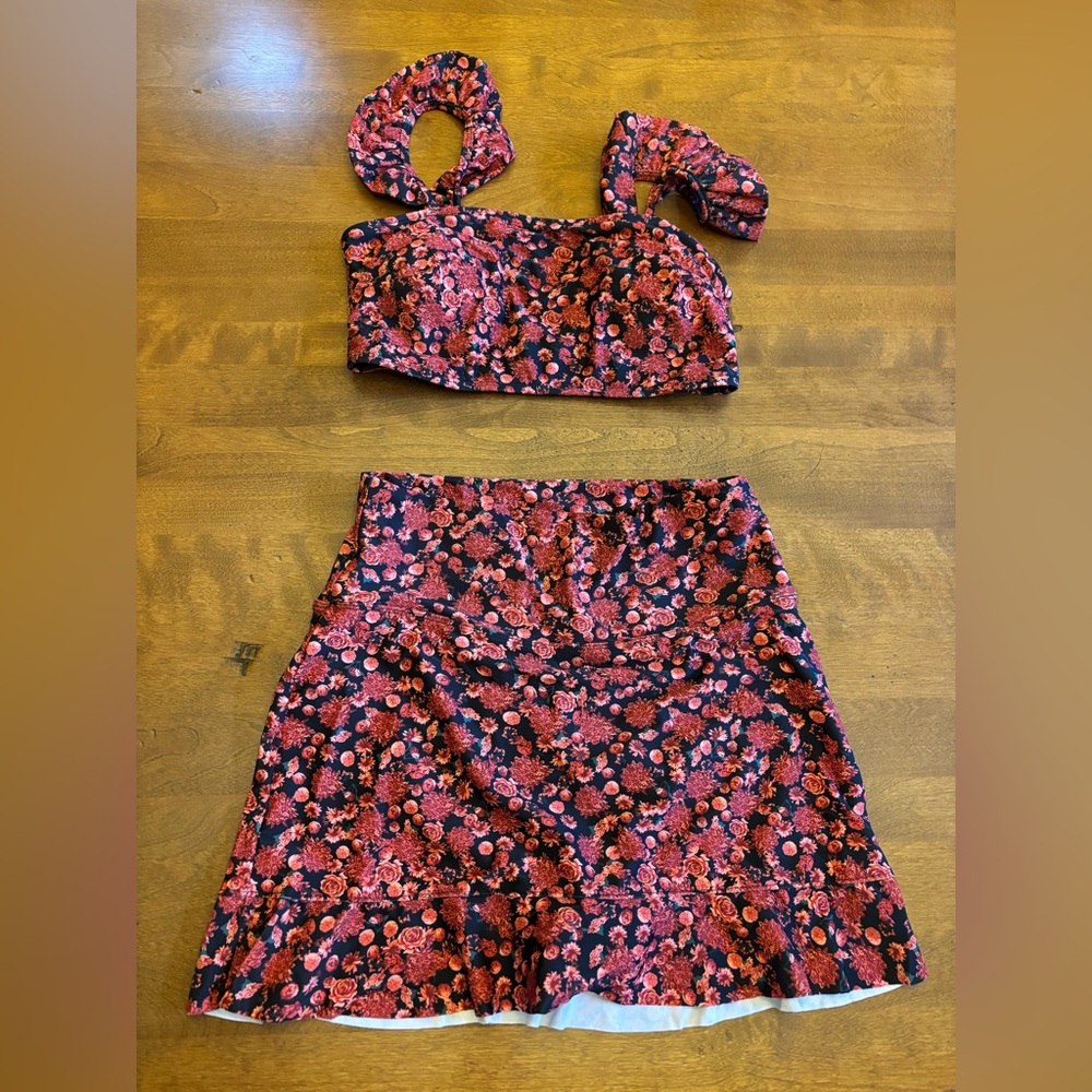 Red Floral Patterned tankini